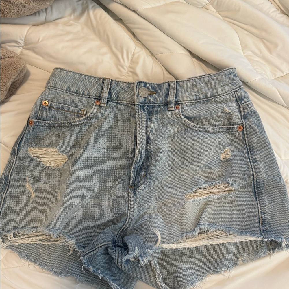 Garage Light Blue Distressed Jean Shorts